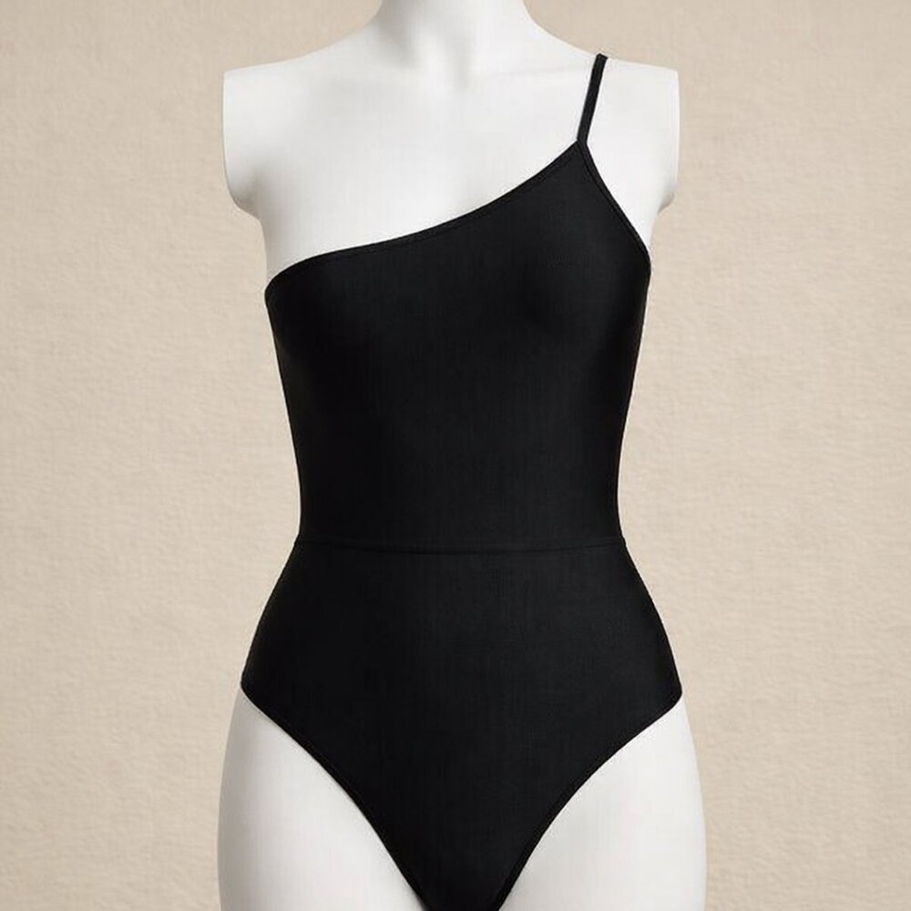 Aerie Black One-Shoulder Swimsuit